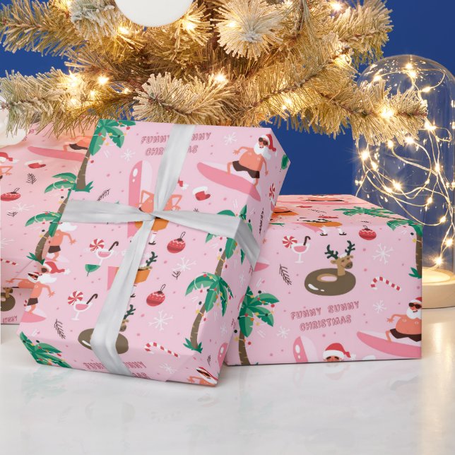 Papier Cadeau Adorables Noël Père Noël Surfing Funny (Vacances)