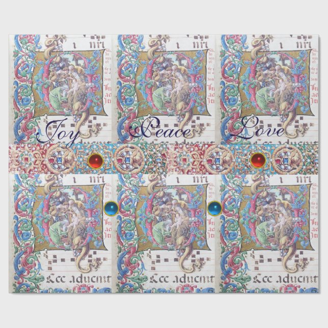 PAPIER CADEAU ADORATION DE MAGI, MONOGRAMME DE NATIVITÉ AVEC DOL (Plat)