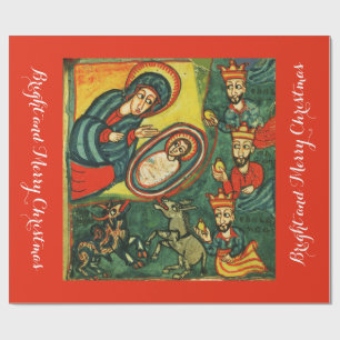 Papier Cadeau ADORATION DE MAGI, NATIVITÉ PRIMITIVE Noël