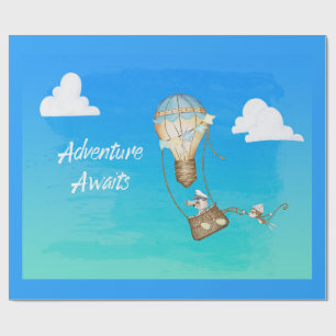 Papier Cadeau Adventure Attend Hot Air Balloon Singes Animaux