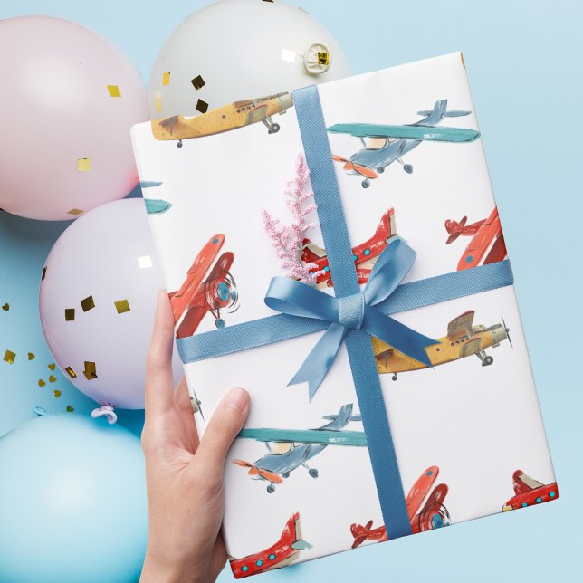 Papier Cadeau Aéronefs d'aquarelle mignons volant dans le ciel (Créateur téléchargé)