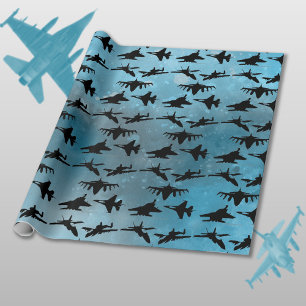 Papier Cadeau Aéronefs Jet Bleu bleu Aquarelle militaire