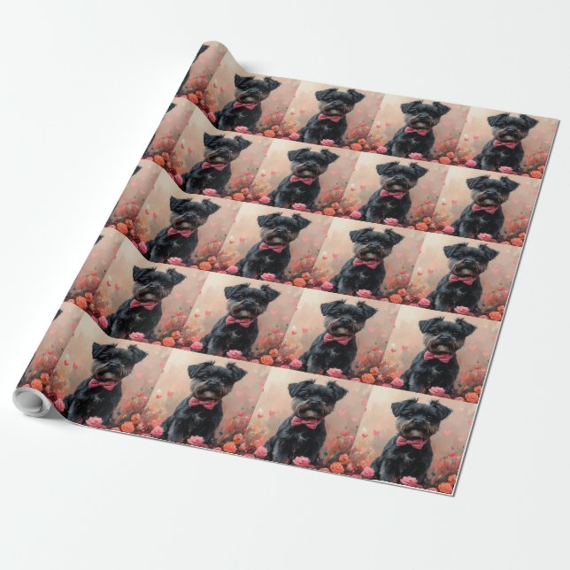 Papier Cadeau Affenpinscher avec des roses - Saint-Valentin (Déroulé)