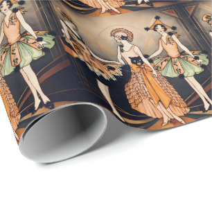 Papier Cadeau Affiche Art Déco de Flapper Halloween Vintage An