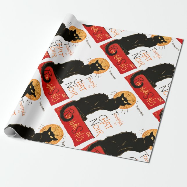 Papier Cadeau Affiche Classique Chat Noir de Steinlen en Noir (Déroulé)