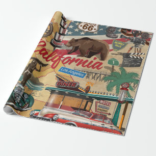 Papier Cadeau affiche de la Californie vintage avec attractions