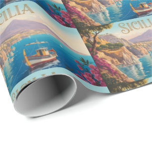 Papier Cadeau Affiche de voyage de style vintage pour la Sicile