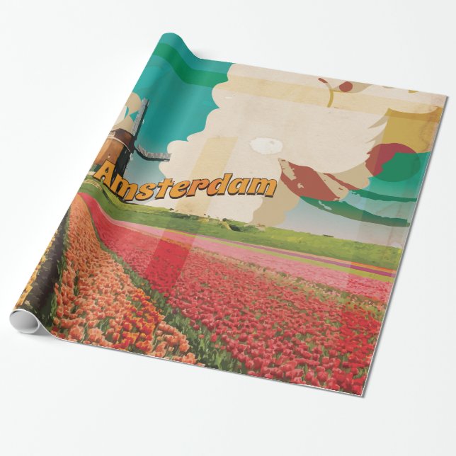 Papier Cadeau Affiche de voyage vintage d'Amsterdam (Déroulé)