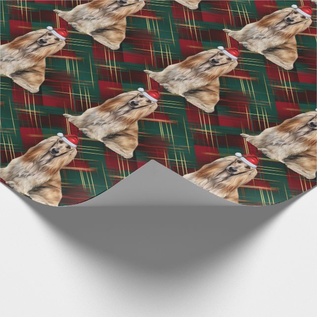 Papier Cadeau Afghan Hound Santa Dog Holiday Plaid Christmas (Coin)