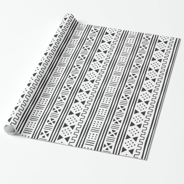 Papier Cadeau Africain blanc MudCloth du noir | inspiré (Déroulé)