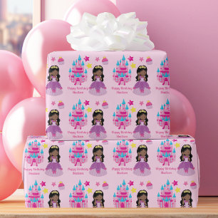 Papier Cadeau African American Princess Girl mignonne rose anniv