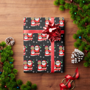 Papier Cadeau Afro-Américain M. et Mme Santa Claus Noël