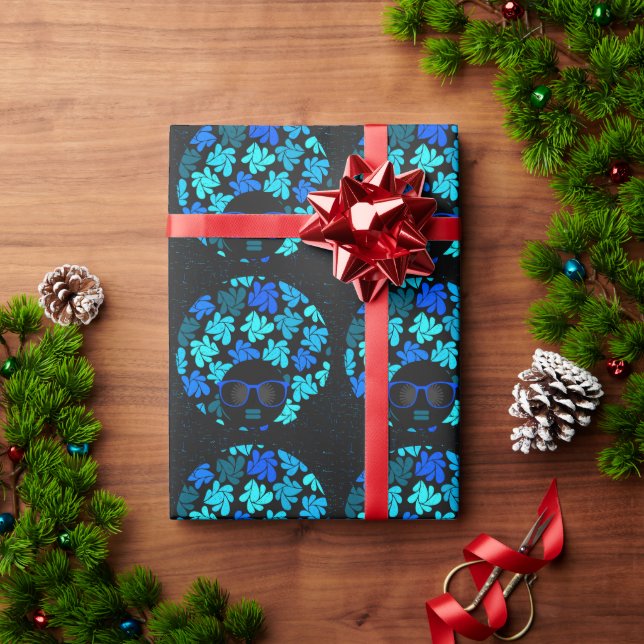 Papier Cadeau Afro Diva Bleu  (Cadeau de vacances)