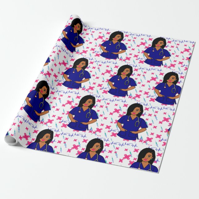 Papier Cadeau Afro Nurse Caregider LPN RN Black Wrapper Paper (Déroulé)