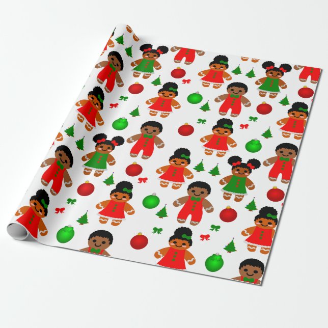 Papier Cadeau Afro pain d'épices Enfants Noël Cookie (Déroulé)