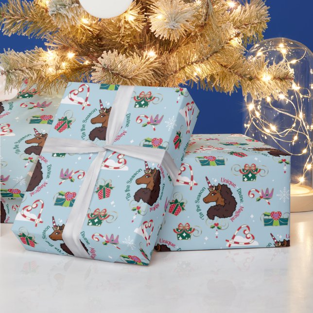 Papier Cadeau Afro Unicorn Motif de vacances (Vacances)