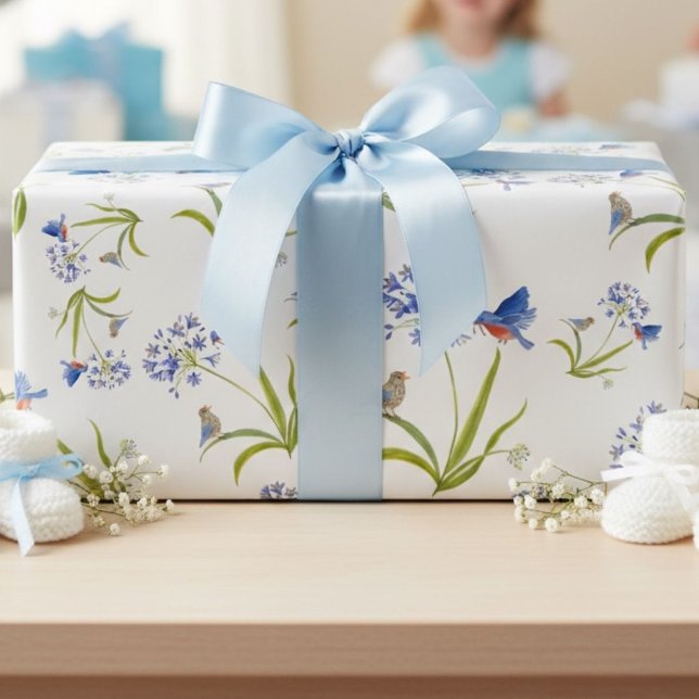 Papier Cadeau Agapanthe avec Merlebleu mère et bébé (Créateur téléchargé)