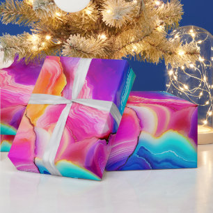 Papier Cadeau Agate Arc-en-Ciel   Motif de Pierre Abstraite Vibr