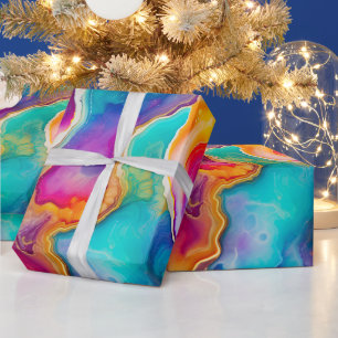 Papier Cadeau Agate Arc-en-Ciel   Motif de Pierre Abstraite Vibr