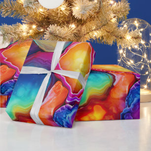 Papier Cadeau Agate Arc-en-Ciel   Motif de Pierre Abstraite Vibr