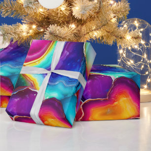 Papier Cadeau Agate Arc-en-Ciel   Motif de Pierre Abstraite Vibr