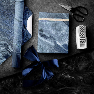 Papier Cadeau Agate bleue cristallisée Pierre marbrée en ardoi