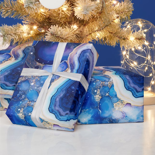 Papier Cadeau Agate Céleste | Motif de Géode Abstraite en Pierre (Vacances)