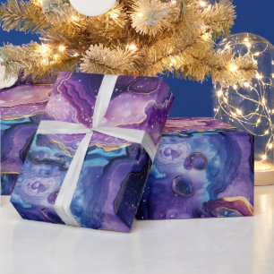 Papier Cadeau Agate Céleste Motif de Pierre Abstraite Cosmique