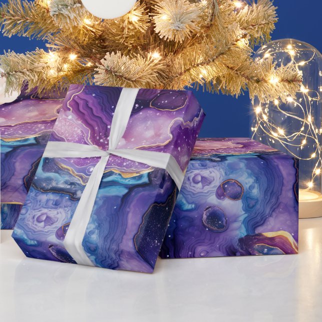 Papier Cadeau Agate Céleste | Motif de Pierre Abstraite Cosmique (Vacances)