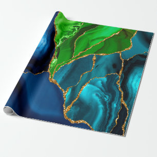 Papier Cadeau Agate de paon bleu, violet et vert Faux paillettes