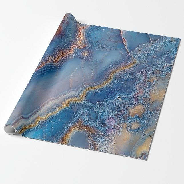 Papier Cadeau Agate en dentelle bleue (Déroulé)