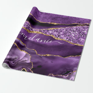 Papier Cadeau Agate Purple Marbre Nom personnalisé Papier d'enve