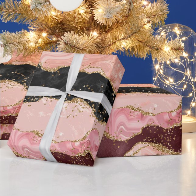 Papier Cadeau Agate sequins noir et rose (Vacances)