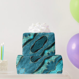 Papier Cadeau Agate Turquoise Blue Gold Aqua Papier d'enveloppem