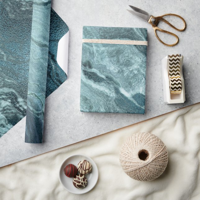 Papier Cadeau Agate Turquoise cristallisée | Pierre marbrée noir (Artisanat)