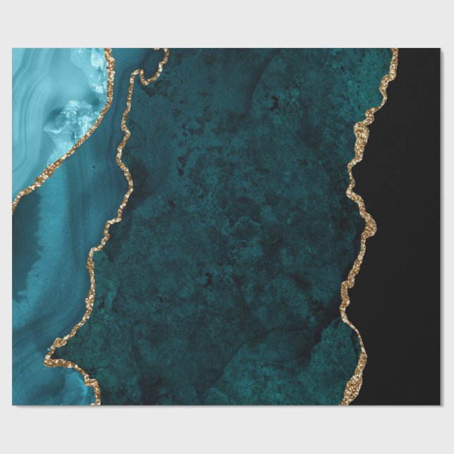 Papier Cadeau Agate turquoise et Gold (Plat)