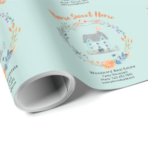 Papier Cadeau Agent immobilier Merci Maison Douce Maison Fleurs