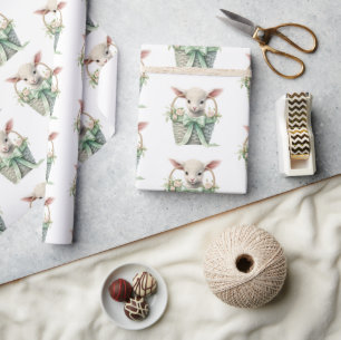 Papier Cadeau Agneau bébé dans le Baby shower d'aquarelle de pan