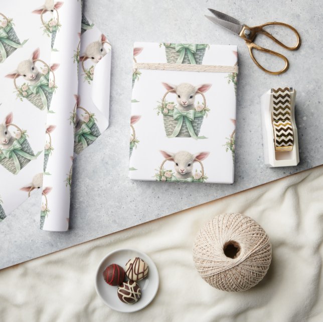 Papier Cadeau Agneau bébé dans le Baby shower d'aquarelle de pan (Artisanat)