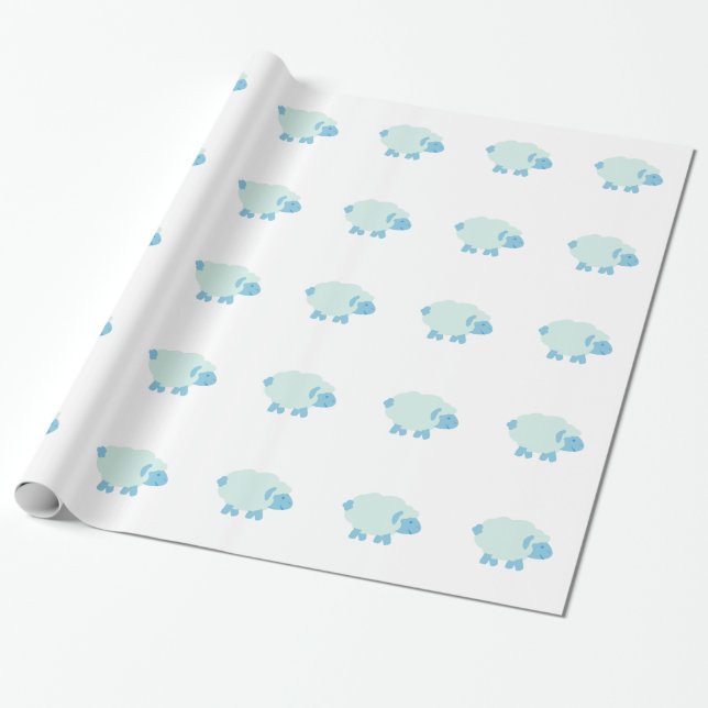 Papier Cadeau Agneau bleu mignon (Déroulé)