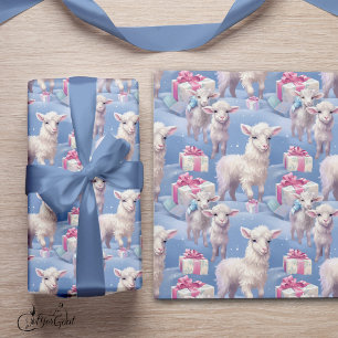 Papier Cadeau Agneaux et cadeaux Pastel doux Sm