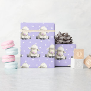 Papier Cadeau Agneaux Pour Bébés À Pois Violets