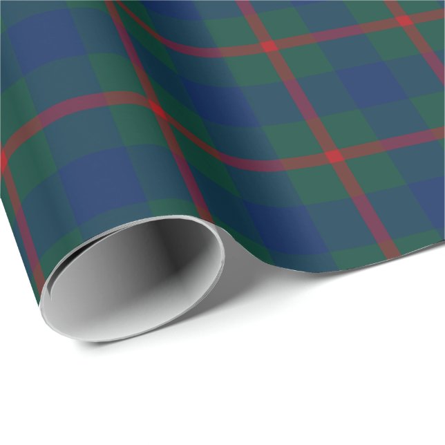 Papier Cadeau Agnew Family Tartan Vert et bleu Plaid (Coin rond)