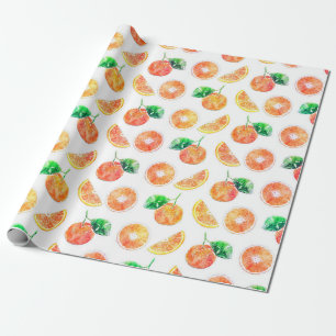 Papier Cadeau Agrumes Orange Fruits aquarelle peinture blanc Art