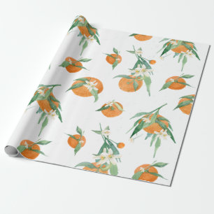 Papier Cadeau Agrumes Orange n Aquarelle blanche Folio floral