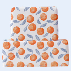 Papier Cadeau Agrumes Oranges Méditerranée Aquarelle