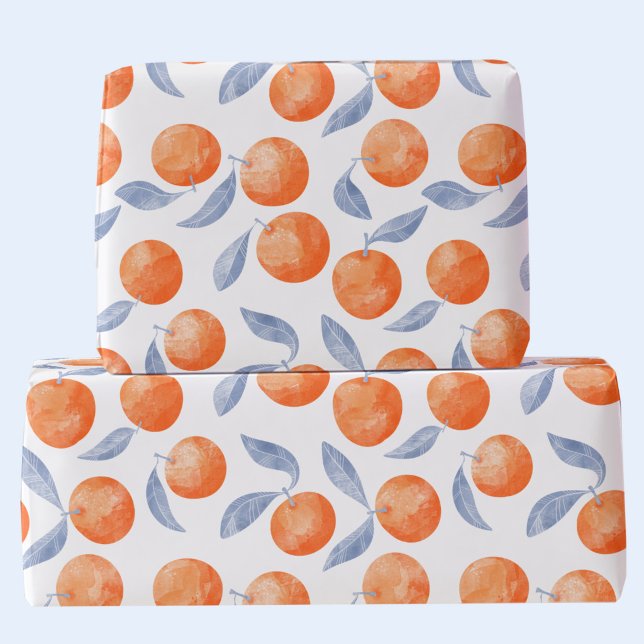 Papier Cadeau Agrumes Oranges Méditerranée Aquarelle  (Mediterranean citrus oranges watercolor gift wrapping paper)