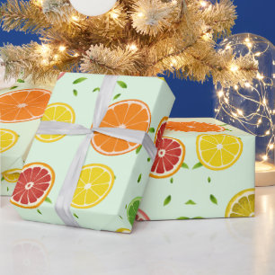 Papier Cadeau Agrumes TROPICALES FRUITS D'ÉTÉ Citron orange tran