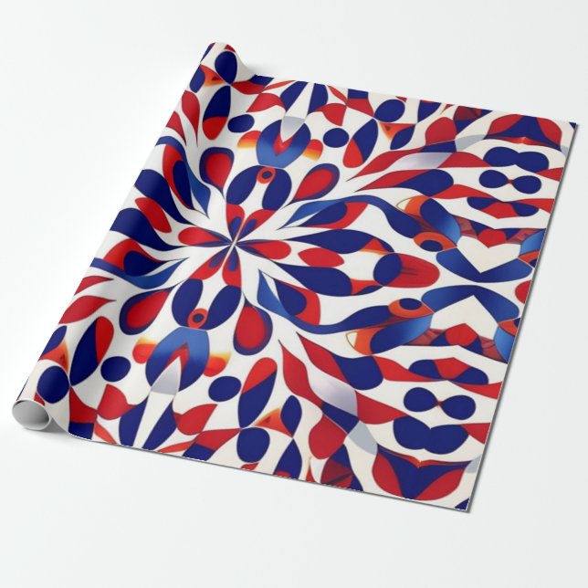Papier Cadeau AI Art rouge blanc et bleu Motif américain patriot (Déroulé)