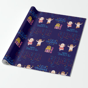 Papier Cadeau Aïd Moubarak Bleu Noir Pour Enfants